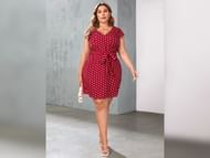 The SHEIN classic polka dot print belted dress (Image via SHEIN)
